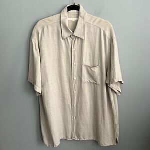 Perry Ellis Men’s XL tan linen camp shirt